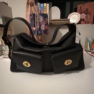 Coach Haversack Satchel Bag Black Leather w Kisslocks & Turnlocks! NWT!